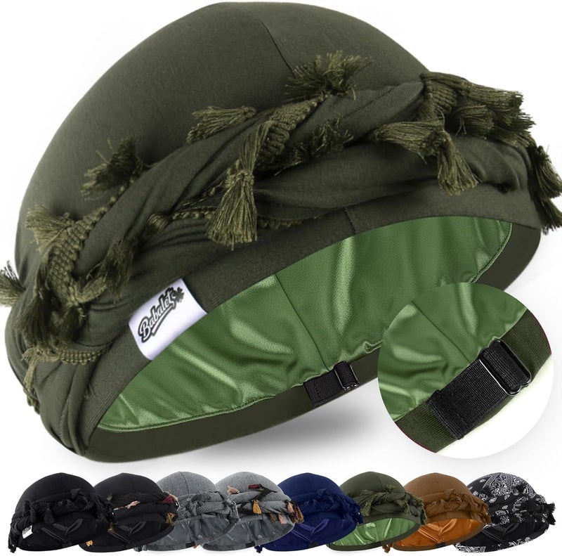Babalet Store طرحة هالو للرجال والنساء بطانة ساتان ديراج أغطية رأس قبعة جمجمة مسبقة الربط مع خيوط ضفيرة قبعة عتيقة ملتوية - Image 1
